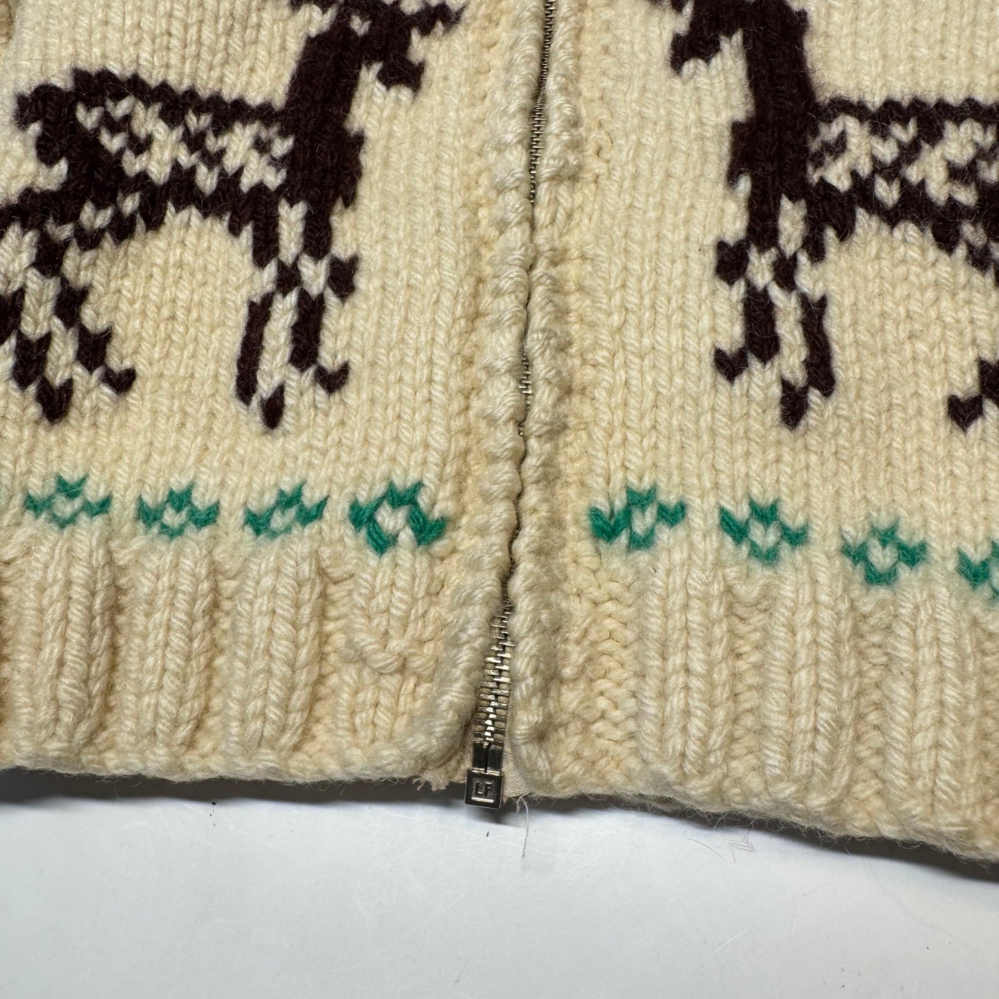 50s 60s Kids Toddler Vintage Beige Off White Deer Lightning Zipper Cowichan Heavy 24m 2Y 3T