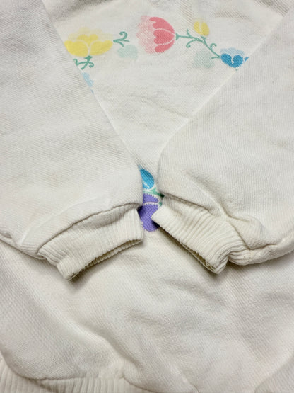 80s 90s Kids Toddler Vintage Oshkosh Bgosh Flawer Print White Longsleeve Cotton Top / 2T 3T / Made in USA
