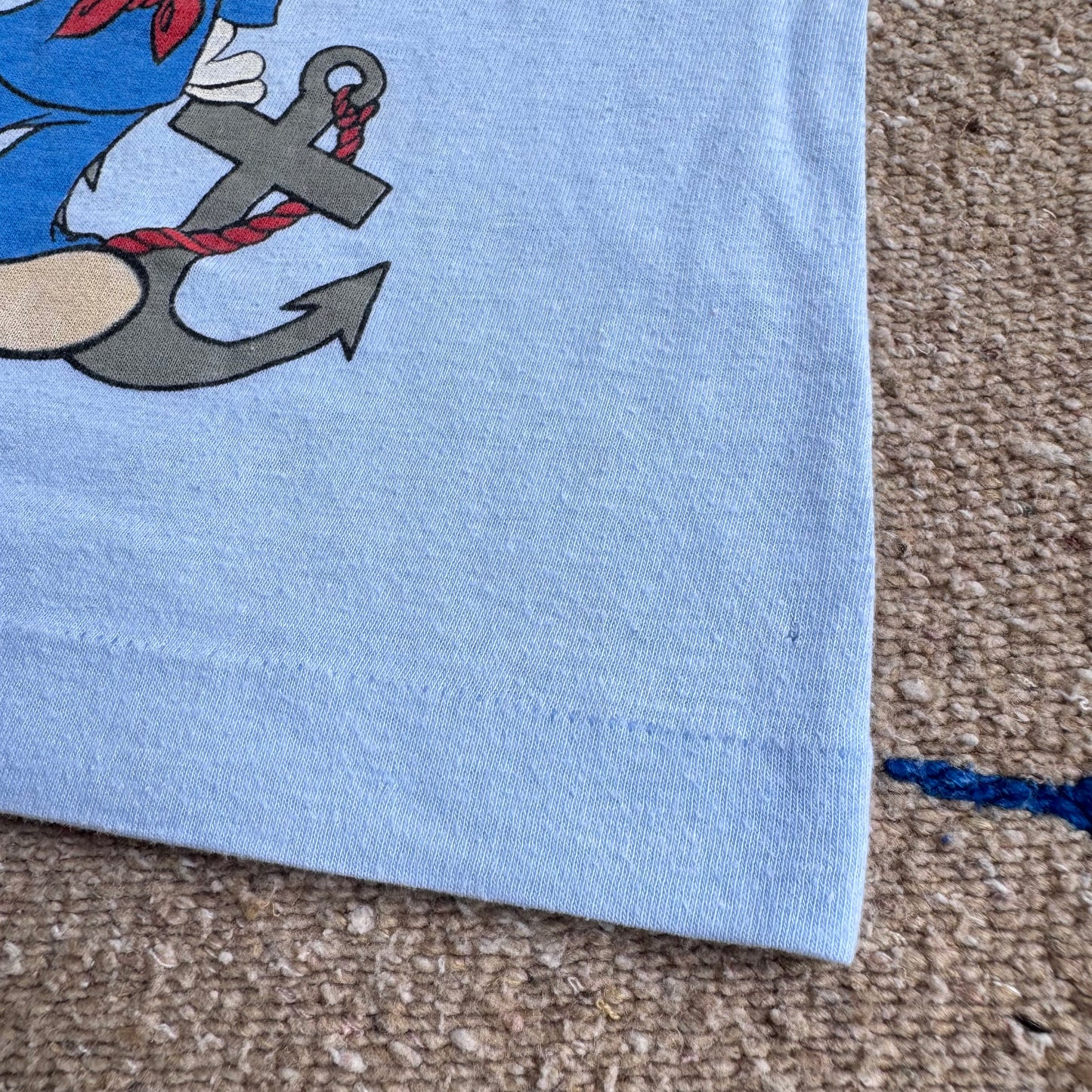 80s 90s Kids Baby Toddler Vintage Walt Disney Mickey Mouse Sailor Indian Lake Ohio Souvenir Print Short Sleeve Single Stitch Light Blue T-Shirt S 18M 24M 2Y Made In USA