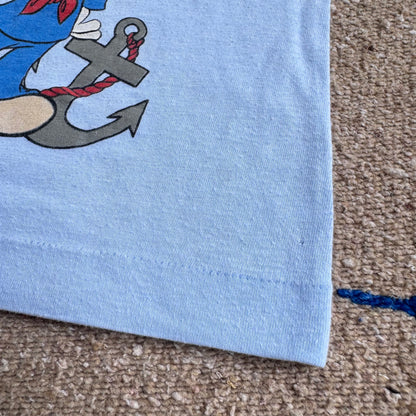 80s 90s Kids Baby Toddler Vintage Walt Disney Mickey Mouse Sailor Indian Lake Ohio Souvenir Print Short Sleeve Single Stitch Light Blue T-Shirt S 18M 24M 2Y Made In USA