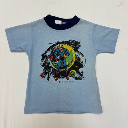 70s Kids Toddler Vintage DC Comics Superman Light Blue Short Sleeve Single Stitch Sears T-Shirt 4/5Y
