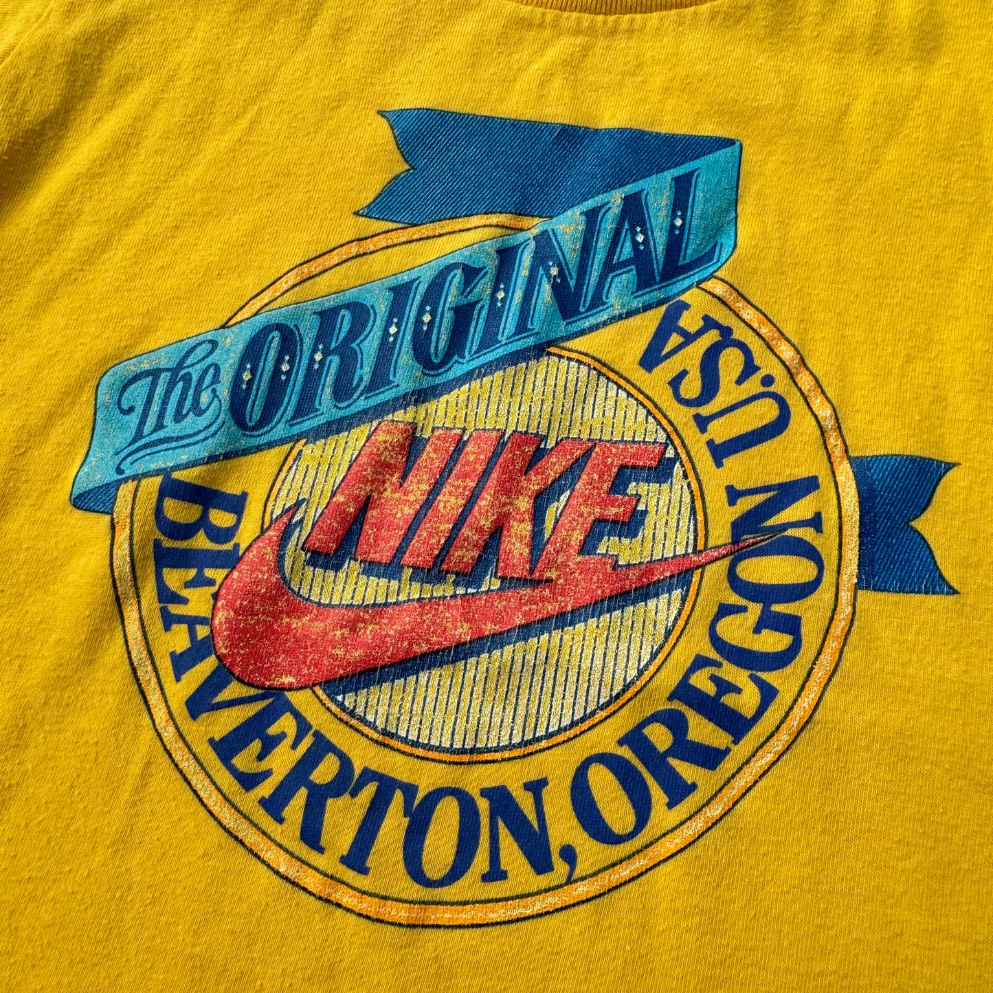 80s Kids Nike Yellow Beaverton Oregon T-Shirt S 6/8Y