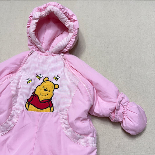 Y2K Kids Infant Vintage Disney Winnie the Pooh Double Zip Up Insulated Winter Suits with Mittens / 6m 9m 12m