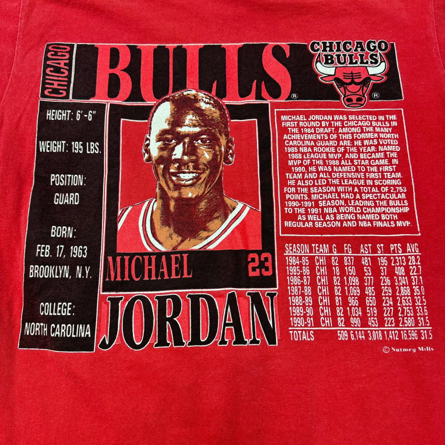 Early 90s Kids Teen Vintage Nutmeg NBA Chicago Bulls AOP Michael Jordan 23 Red Single Stitch Short Sleeve T-Shirt M 12-14Y Made in USA