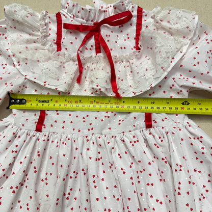 80s 90s Kids Toddler Vintage Martha's Miniatures Heart AOP Lace Raffle Volume dress / 5y 6y 7y