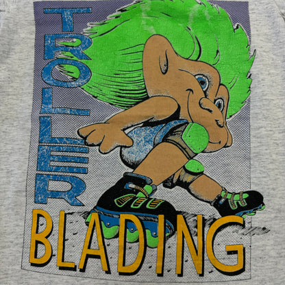 90s Kids Youth Vintage Troller Blading Baby Troll Grey T-Shirt M 9Y 10Y 11Y Baby Tee Made In USA