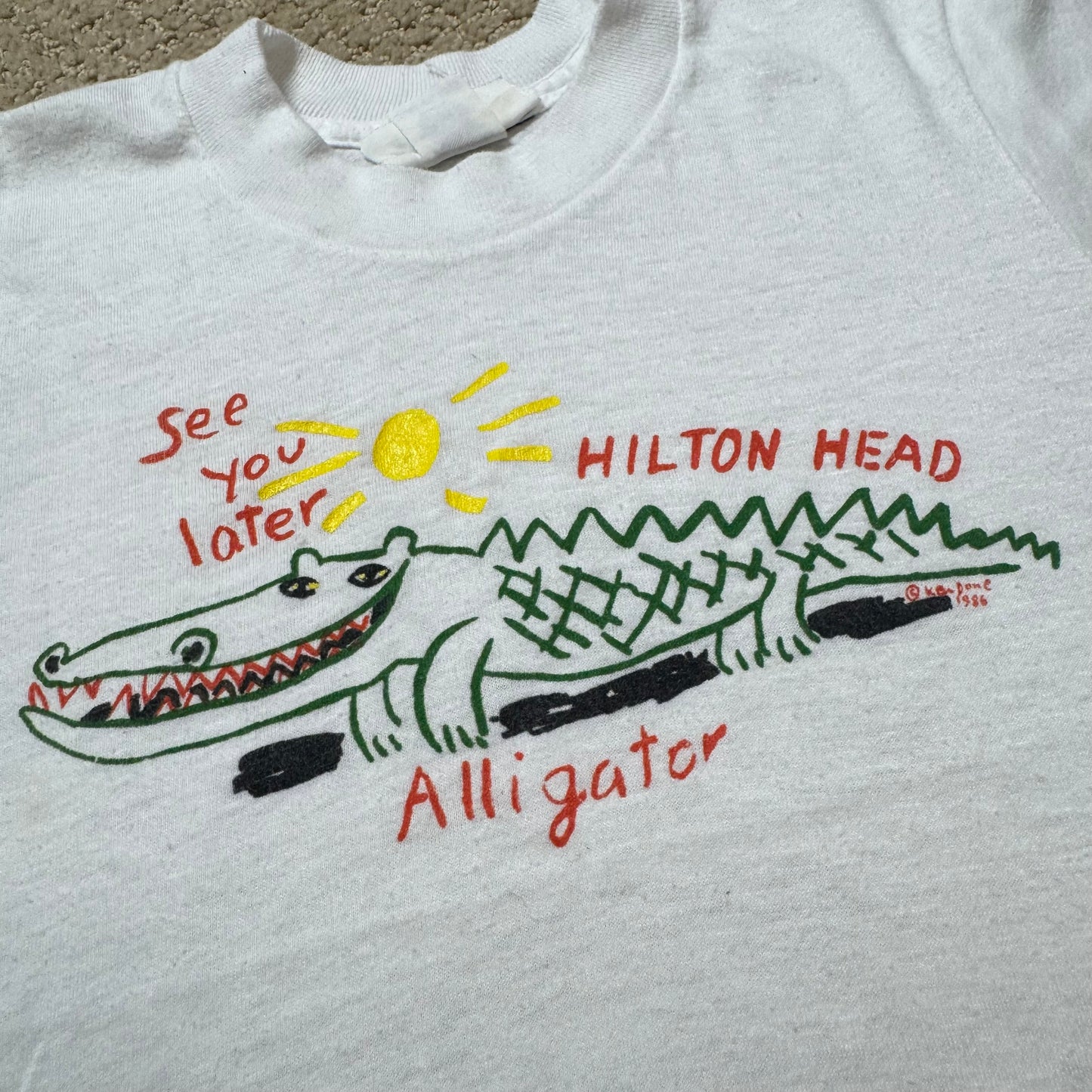 1986 Kids Vintage See You Later Alligator White Short Single Stitch Sleeve T-Shirt 4Y 5Y 6Y Made in USA