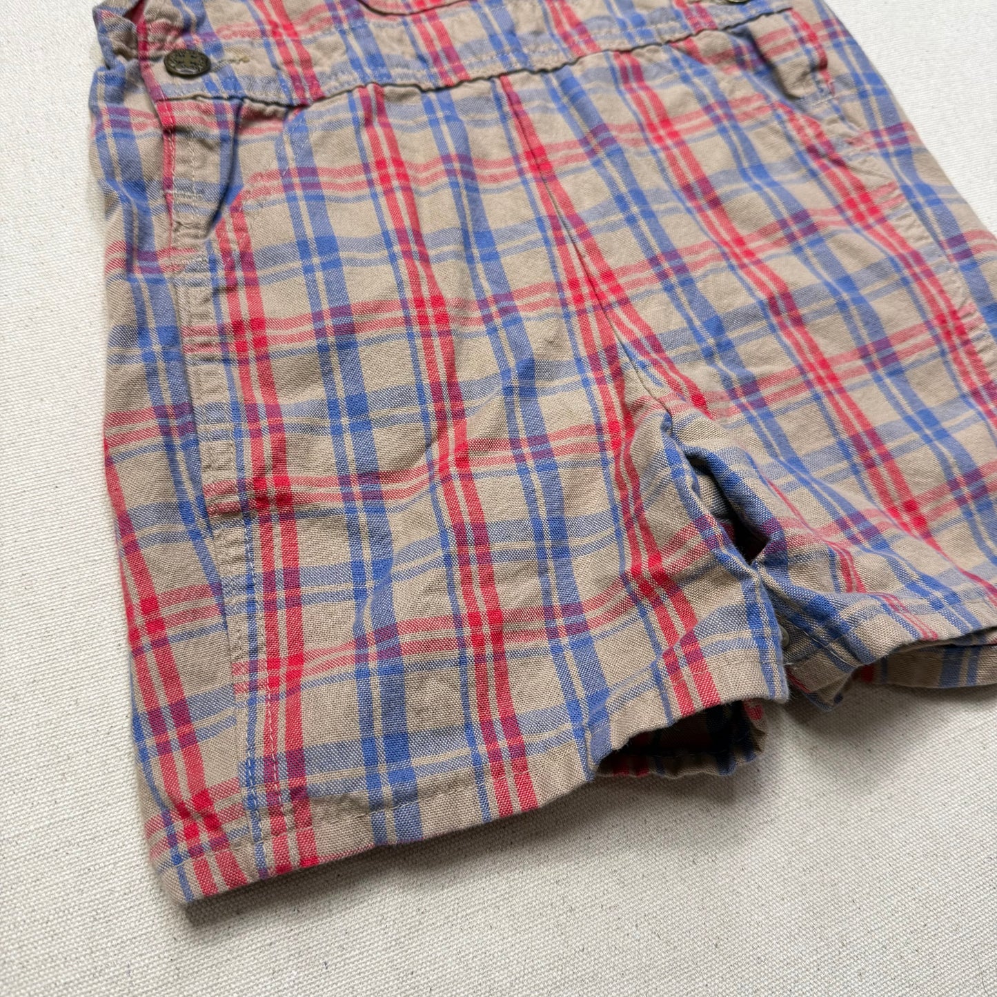 90s Kids Toddler Vintage Oshkosh Bgosh Brown Plaid Cotton Shortall / 2T 3T