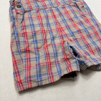 90s Kids Toddler Vintage Oshkosh Bgosh Brown Plaid Cotton Shortall / 2T 3T
