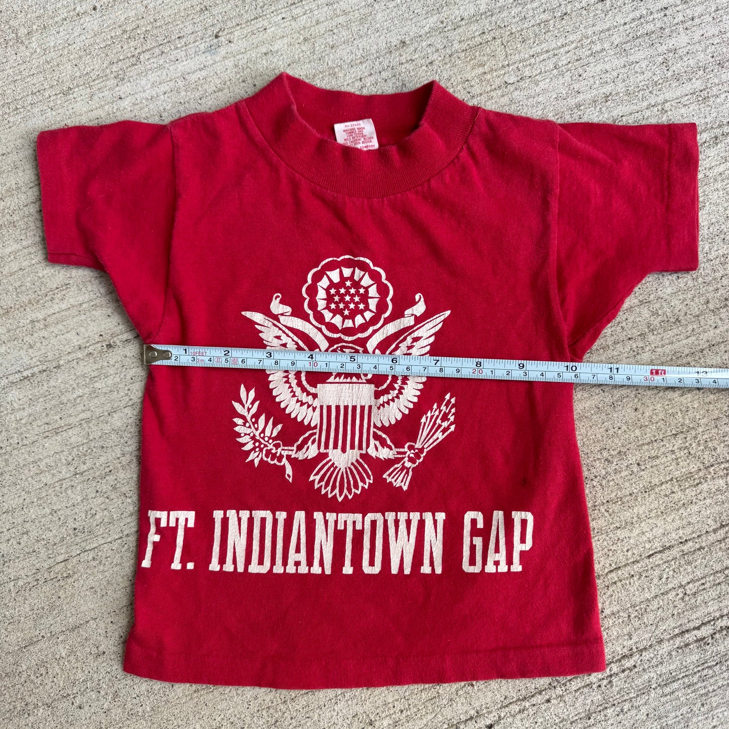 70s Kids Toddler Vintage Red Ft. Indiantown Gap Military Single Stitch Short Sleeve T-Shirt XS 2T 3T 4T Made in USA