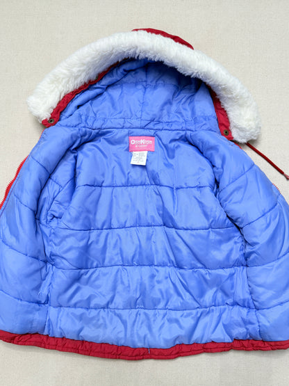 90s 2000' Kids Toddler Vintage Oshkosh Bgosh Heart Buttons Removable Hood Boa Down Jacket / 4T 5T 6y