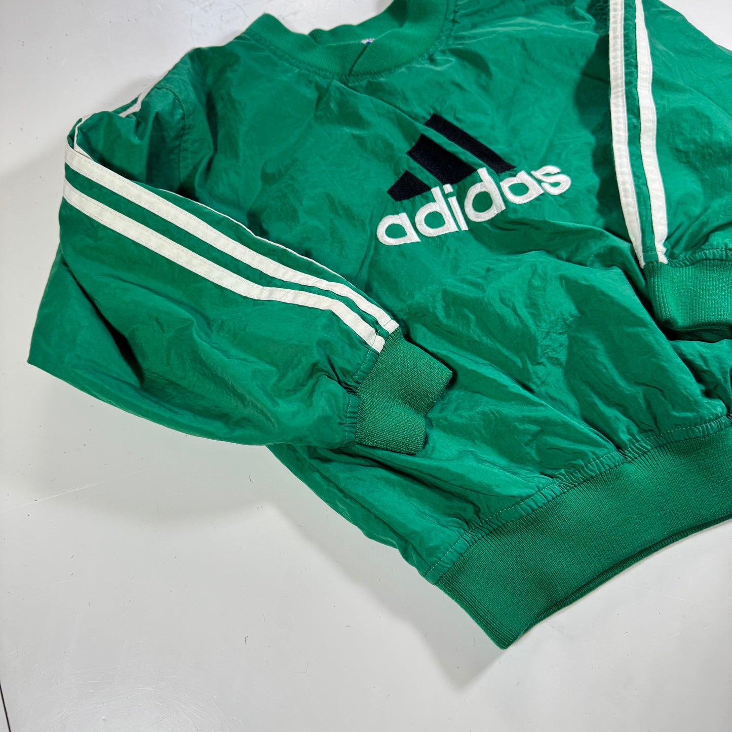 90s Kids Vintage Adidas Light Weight Green Lined Windbreaker Jacket Sweatshirt Big Logo M 5Y