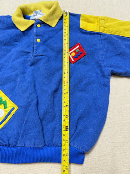 80s 90s Kids Toddler Vintage Oshkosh Bgosh Blue Yellow Snap Collared Longsleeve Cotton Top / 3T 4T / Made in USA