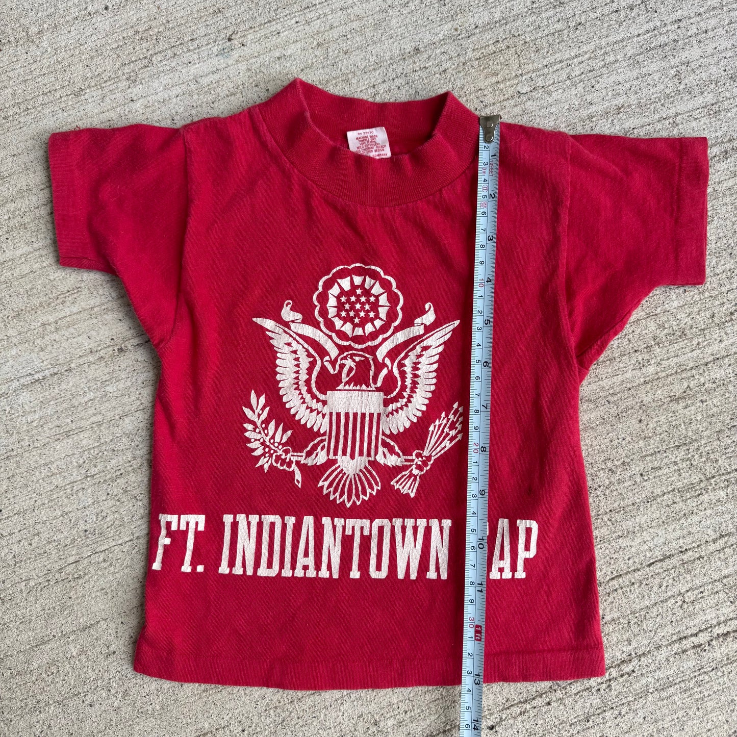 70s Kids Toddler Vintage Red Ft. Indiantown Gap Military Single Stitch Short Sleeve T-Shirt XS 2T 3T 4T Made in USA