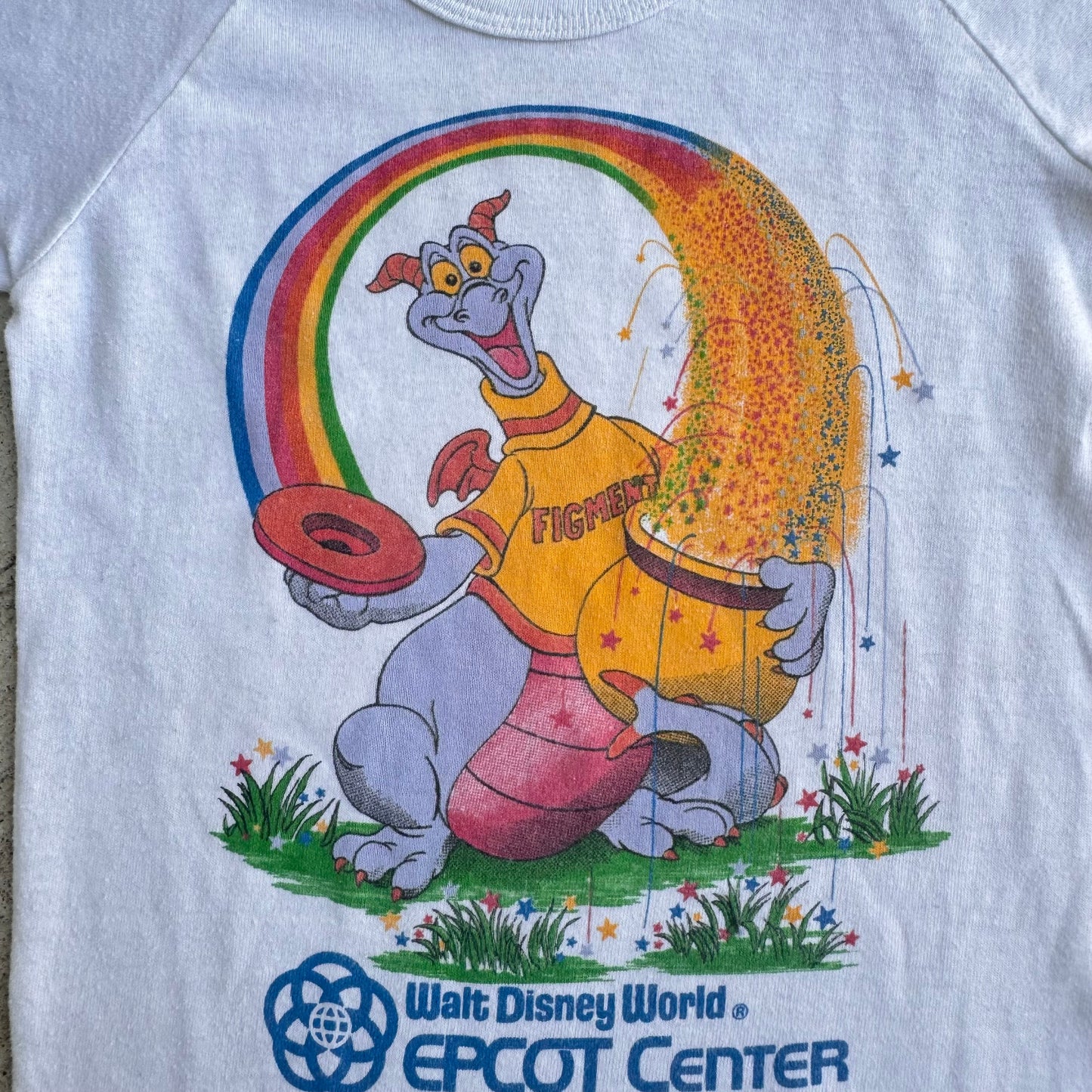 Kids Toddler Vintage Disney  White 50/50 T-Shirt Figment Character Epcot Center S 3Y 4Y 5Y