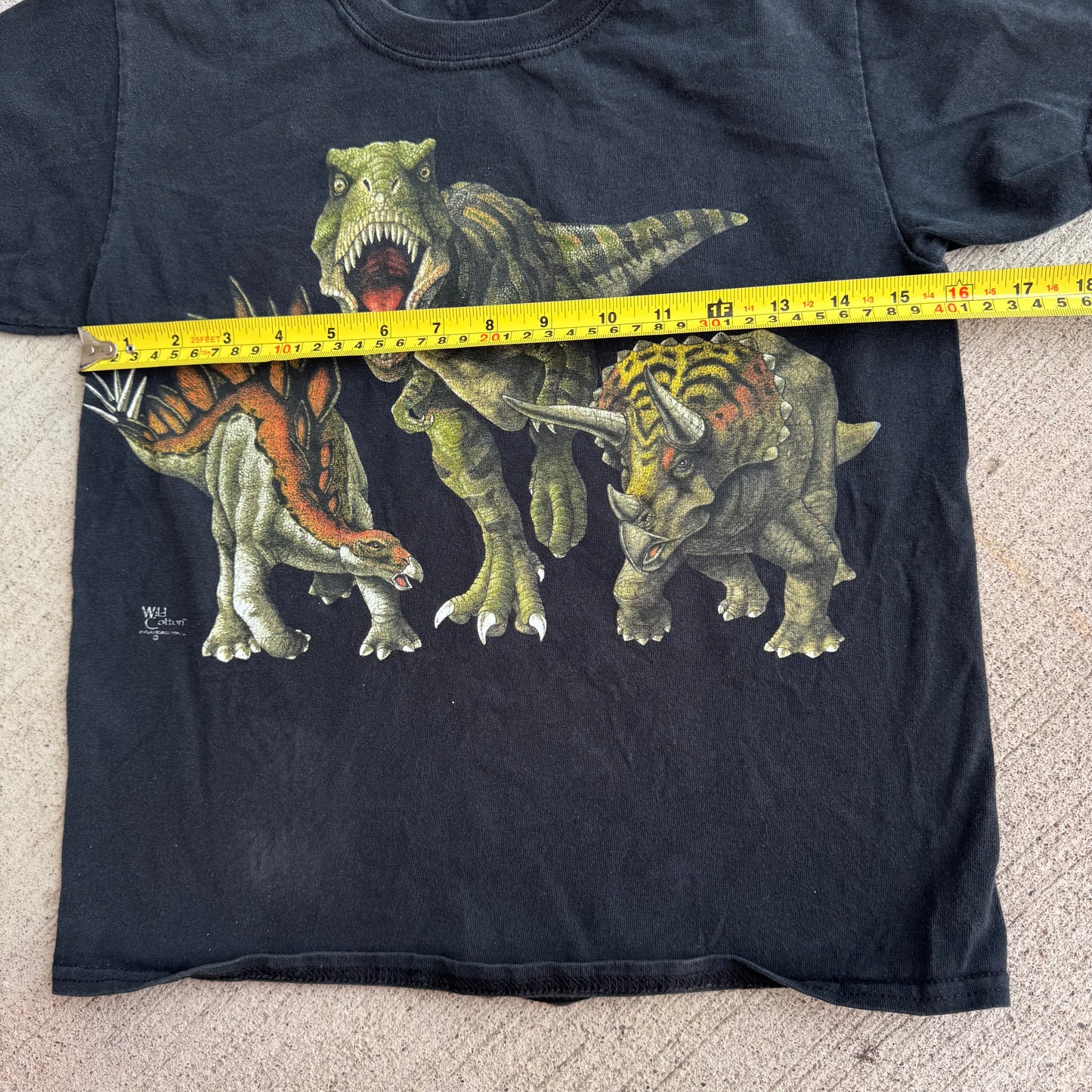 Kids Vintage Sarett Nature Centre Dinosaur Double Sided Black T-Shirt 7Y 8Y 9Y