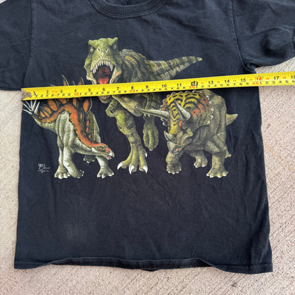 Kids Vintage Sarett Nature Centre Dinosaur Double Sided Black T-Shirt 7Y 8Y 9Y