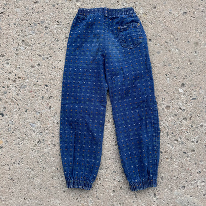 Kids Vintage Oshkosh Blue Denim Jogger Style 100% CottonPant Cactus/Cowboy Hat/Bullhead Print 7Y Made in USA