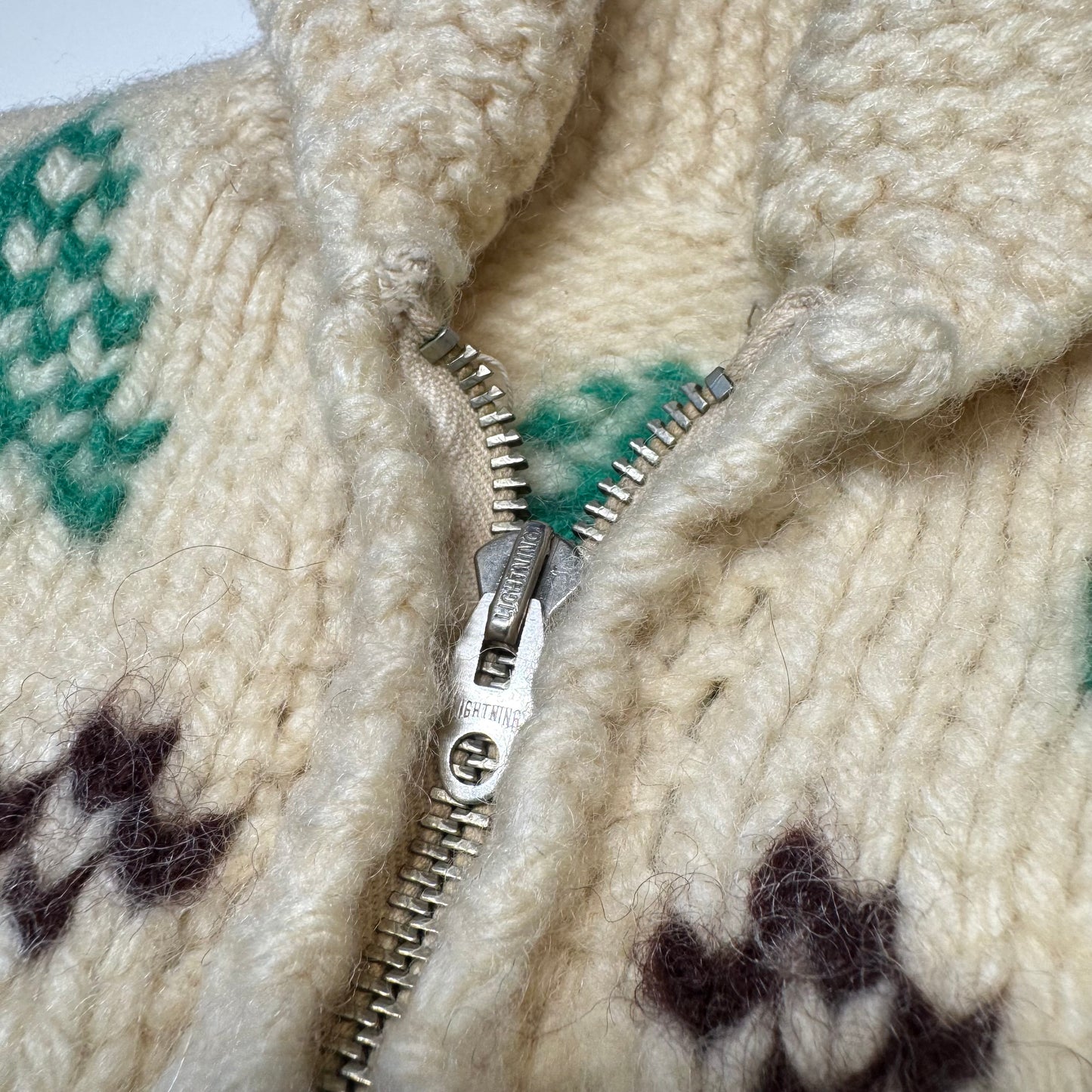 50s 60s Kids Toddler Vintage Beige Off White Deer Lightning Zipper Cowichan Heavy 24m 2Y 3T