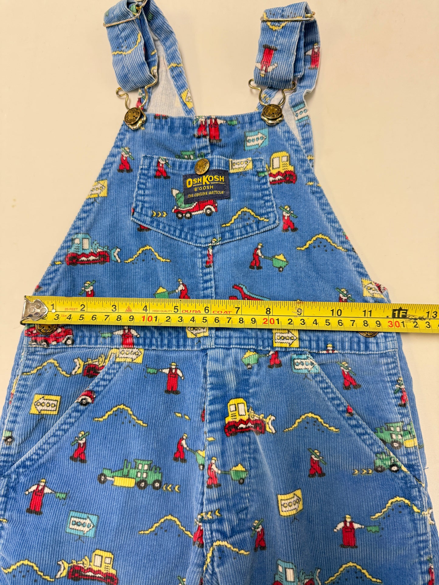90s Kids Toddler Vintage Oshkosh Bgosh Construction Trucks AOP Blue Corduroy Overall / 5T 6y
