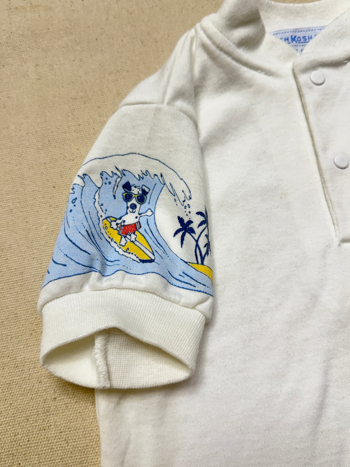 90s Kids Toddler Vintage Oshkosh Bgosh Surf Dog White Tshirt Top / 2T 3T / Made in USA