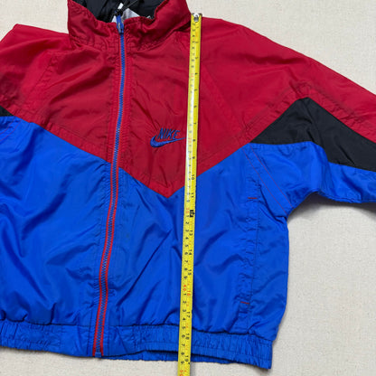 90s Kids Vintage Nike Red Blue Multicolour Hidden Hood with Light Reflector Windbreaker Light Jacket  / 6y 7y 8y