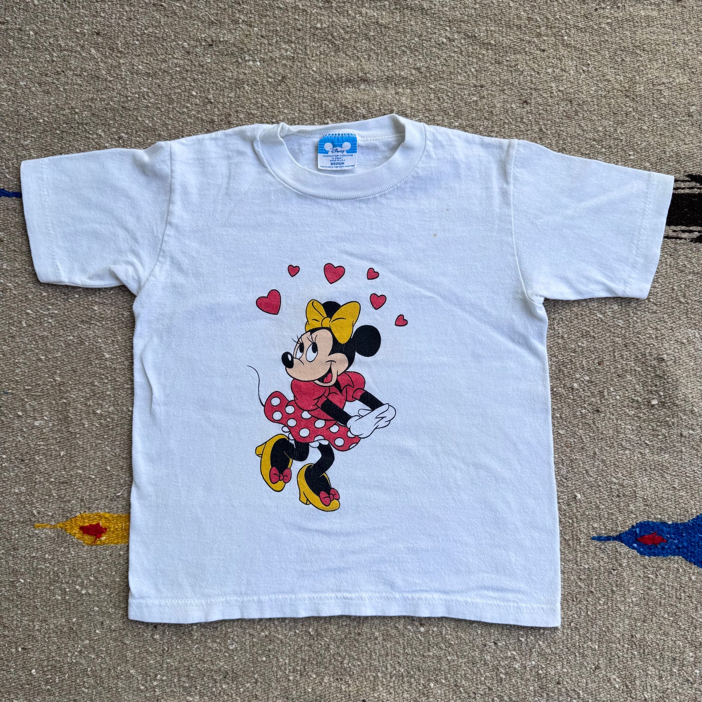 90s Kids Disney’s Minnie Mouse Print Single Stitch White 100% T-Shirt M 2Y 3Y 4Y Baby Tee Teen