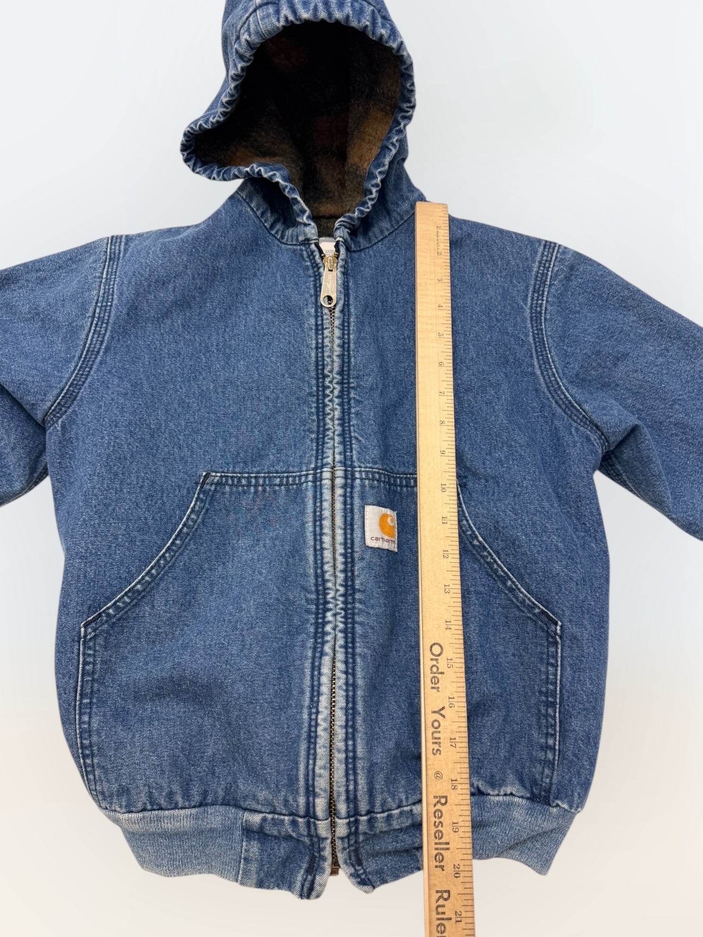 Kids Vintage Faded Denim Carhartt Active Lined Plaid Fleece Jacket M 9Y 10Y 11Y