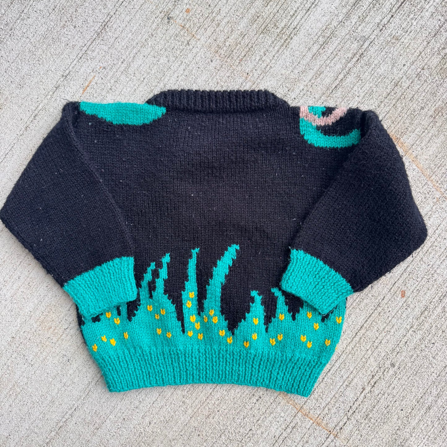 80s 90s Toddler Kids Vintage Hand Knit Monkey With Button Eyes Sweater 2Y 3Y 4Y