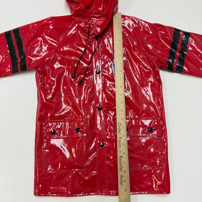 90s Kids Vintage Red NBA Chicago Bulls Hooded Rain Long Coat With Pockets 5Y 6Y