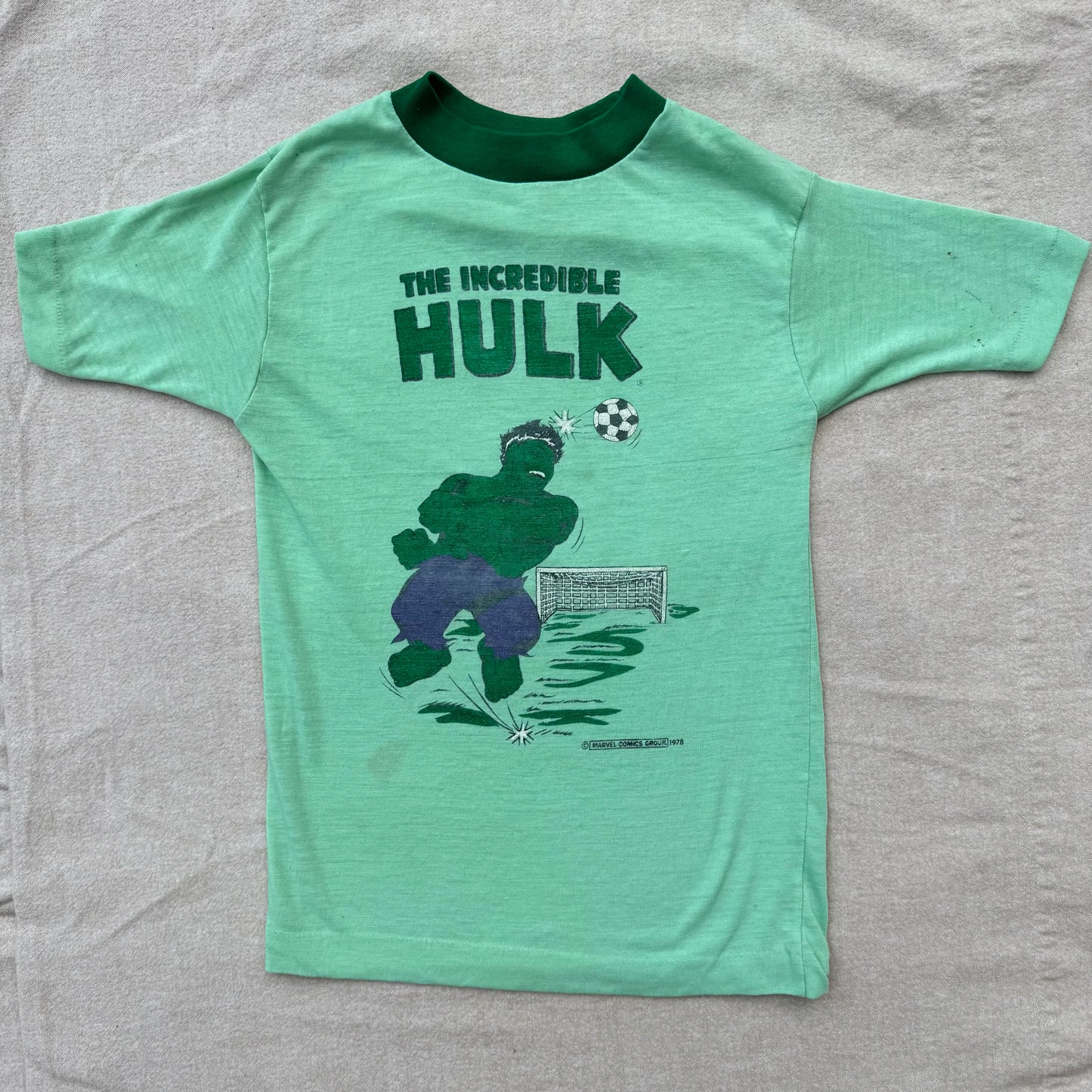 70s Kids Vintage Marvel The Incredible Hulk Green Short Single Stitch Sleeve 5Y 6Y 7Y Baby Tee
