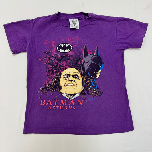 1991 Kids Vintage DC Comics Batman Returns Penguin Purple Short Single Stitch Sleeve T-Shirt 12/14Y Made in USA