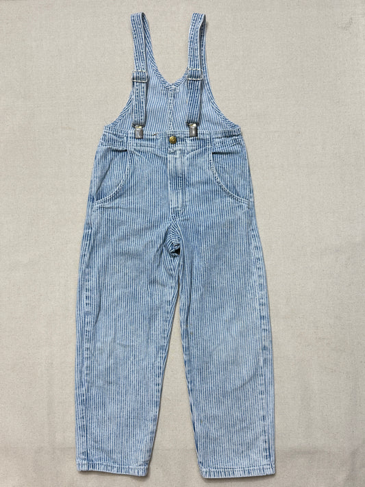 80s 90s Kids Vintage Oshkosh Bgosh Hickory Stripe Suspender Unique Design Slim Straight Overall / 4T 5T / Made in USA