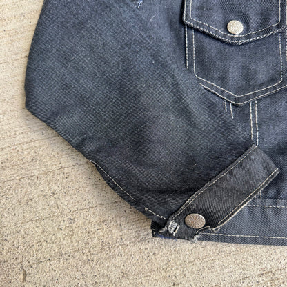 80s Kids Toddler Vintage Dark Denim Snap Double Pocket Long Sleeve Jacket With Cute Embroidered Patches Front And Back 4Y 5Y