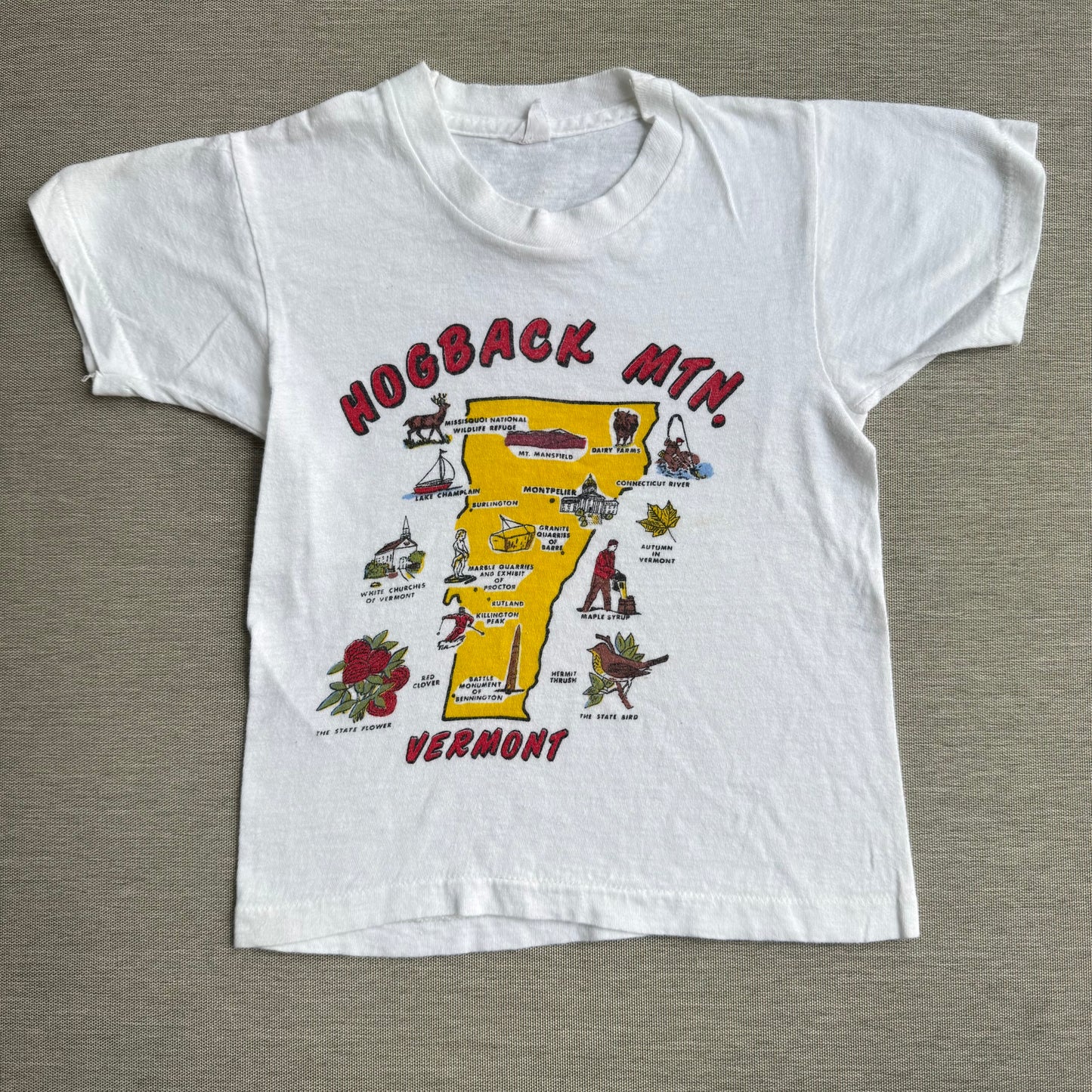 60s Kids Toddler Vintage Fruit of the Loom Hogback Mountain Vermont Souvenir White Single Stitch Short Sleeve T-Shirt 6Y