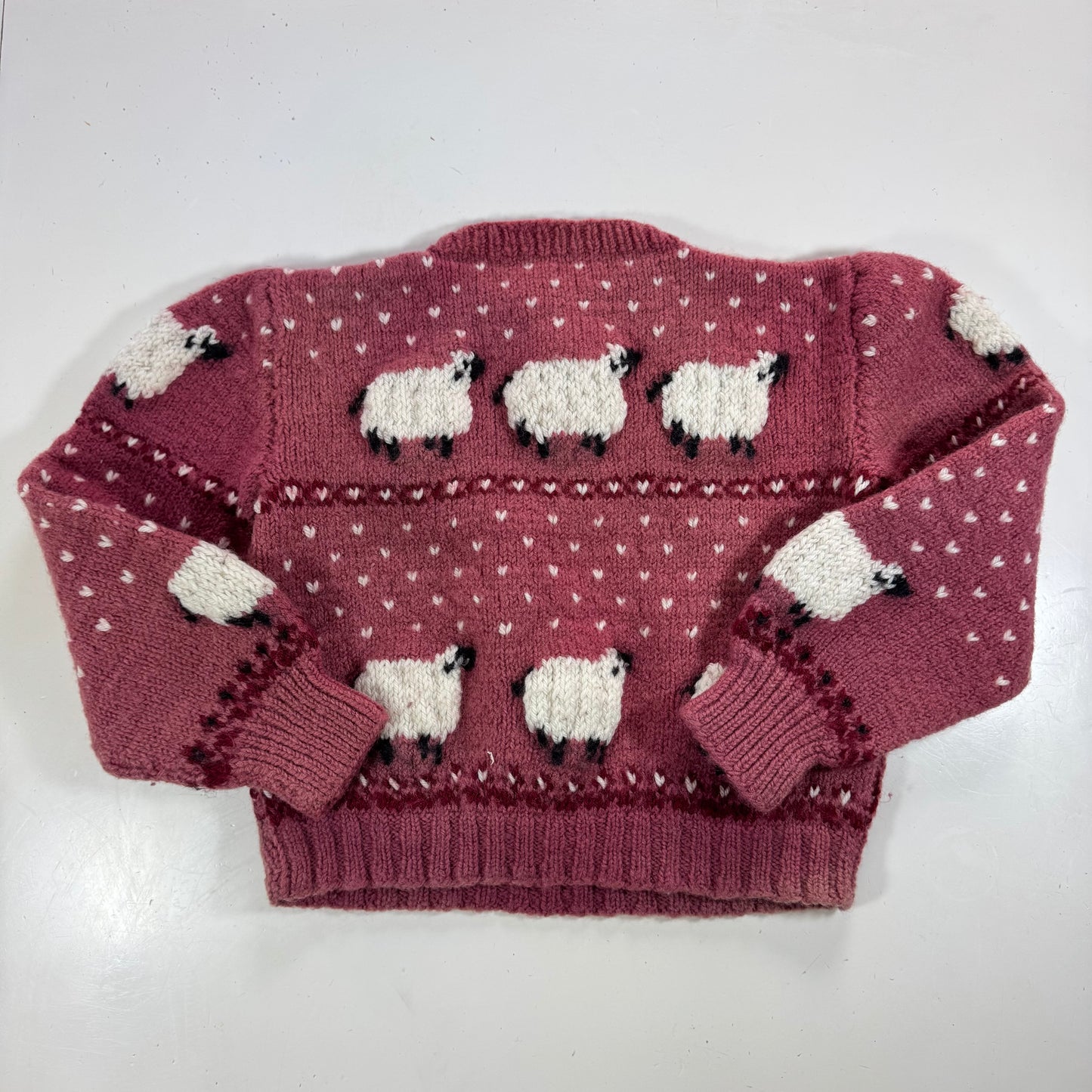 Kids Toddler Vintage Hand Knit Beautiful Maroon Pullover Sweater With Puff Shoulder AOP Sheep r 4Y 5Y 6Y