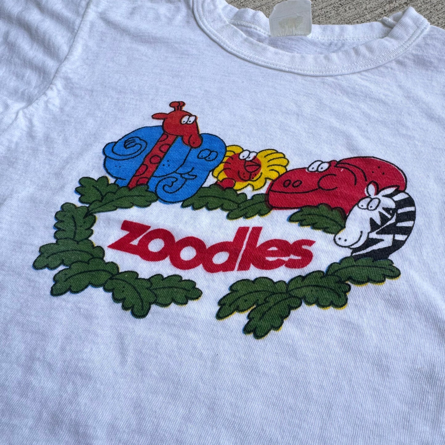 80s Kids Vintage Zoodles Animals White 100% Cotton T-Shirt S 8Y 9Y 10Y Baby Tee