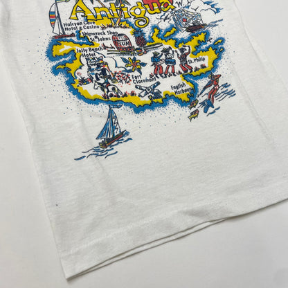 70s 80s Kids Toddler Vintage Antigua W.I. Antigua and Barbuda Caribbean Island Map Graphic Souvenir Tshirt / 4y 5y 6y