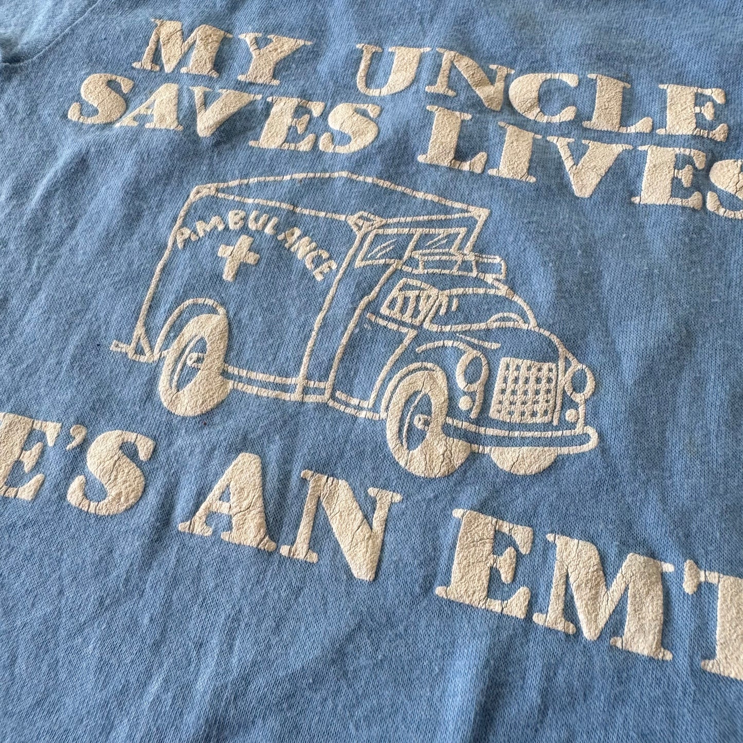 80s Kids Infant Baby Vintage Tee My Uncle Saves Lives, He’s An EMT Single Stitch Short Sleeve T-Shirt 2T Made in USA