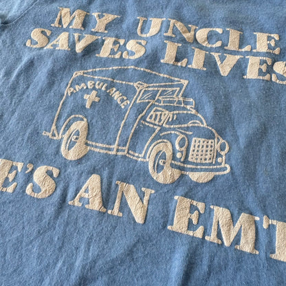 80s Kids Infant Baby Vintage Tee My Uncle Saves Lives, He’s An EMT Single Stitch Short Sleeve T-Shirt 2T Made in USA