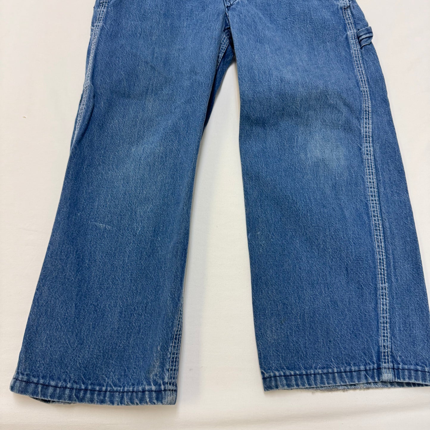 70s Kids Vintage Big Smith Blue Denim Long Pant Overalls With adjustable Straps Cute Patches Front And Back 5Y 6Y Made in USA