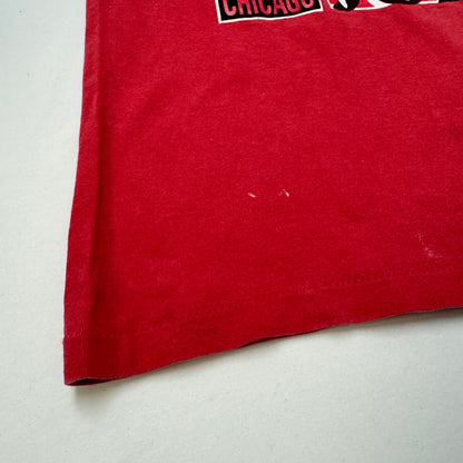 Early 90s Kids Teen Vintage Nutmeg NBA Chicago Bulls AOP Michael Jordan 23 Red Single Stitch Short Sleeve T-Shirt M 12-14Y Made in USA