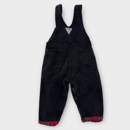 Kids Toddler Vintage Oshkosh B’Gosh Vestbak Black Denim Lined Flannel Plaid Overall 3T Made in USA