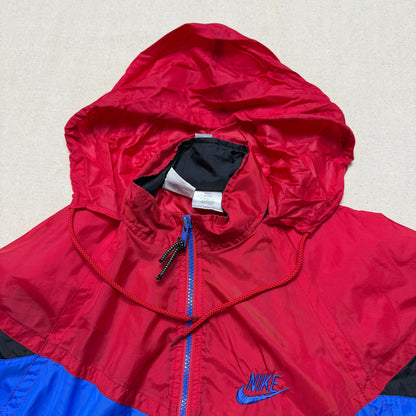 90s Kids Vintage Nike Red Blue Multicolour Hidden Hood with Light Reflector Windbreaker Light Jacket  / 6y 7y 8y