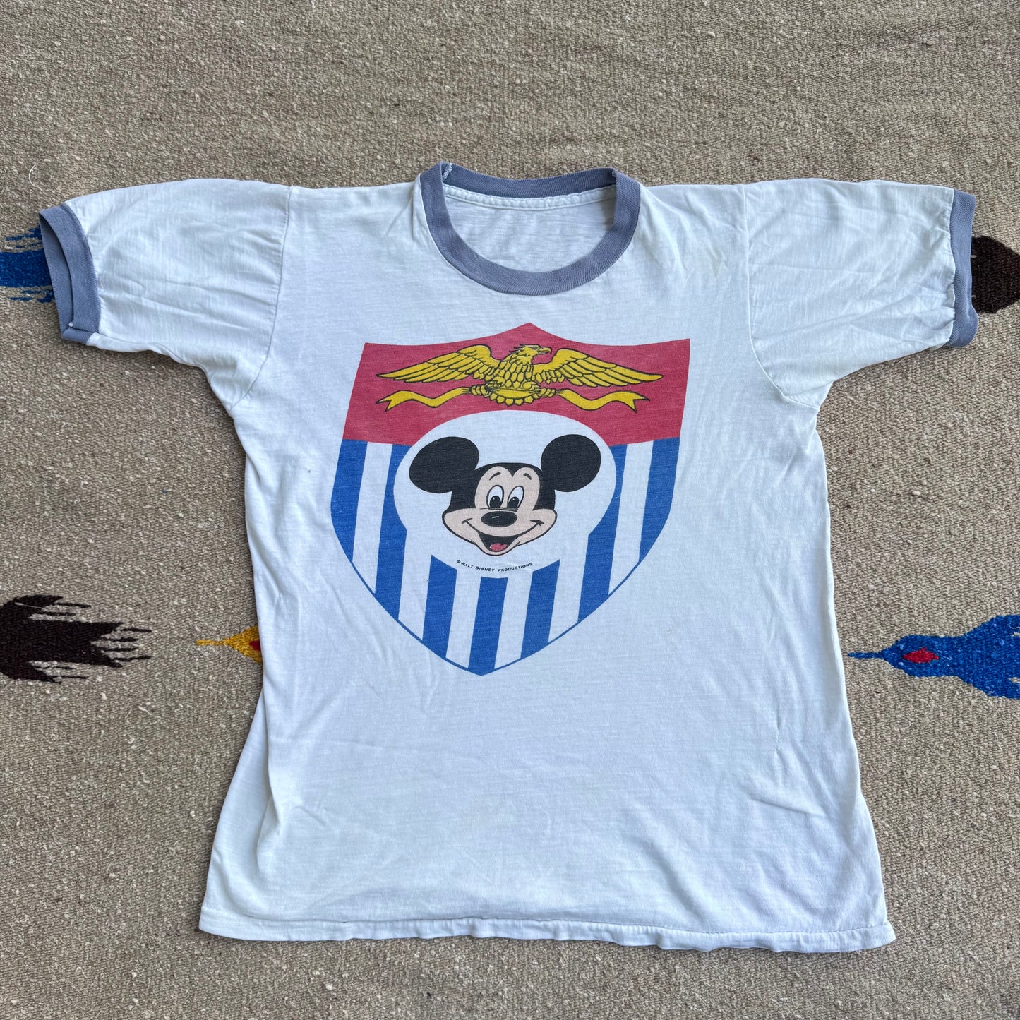 70s 80s Kids Teen Vintage Walt Disney Mickey Crest Shield Short Sleeve T-Shirt 10Y 11Y 12Y