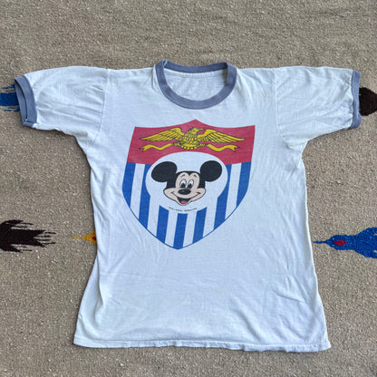 70s 80s Kids Teen Vintage Walt Disney Mickey Crest Shield Short Sleeve T-Shirt 10Y 11Y 12Y