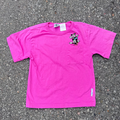90s Kids Toddler Vintage Mickey Pink Shirt Sleeve T-Shirt With Pocket Embroidered 3Y 4Y 5Y