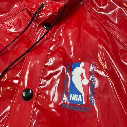 90s Kids Vintage Red NBA Chicago Bulls Hooded Rain Long Coat With Pockets 5Y 6Y