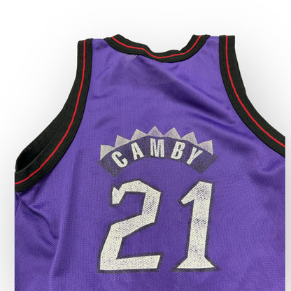 90s VTG Kids Champion Raptors #21 Camby Purple Basketball Jersey L 14-16