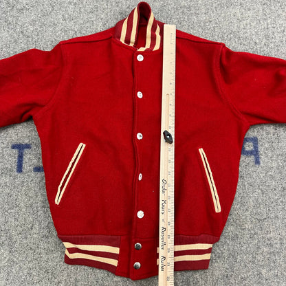 60s Vintage Kids Bellefonte Red Varsity Snap Jacket Size 10-12Y